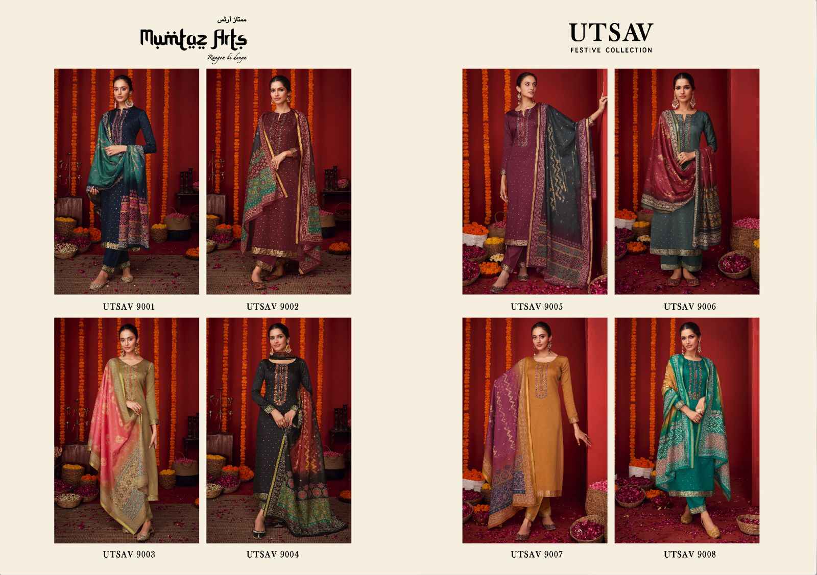 MUMTAZ ARTS UTSAV VISCOSE JAM SATIN WITH EMBROIDERY WORK SUITS WHOLESALER SURAT