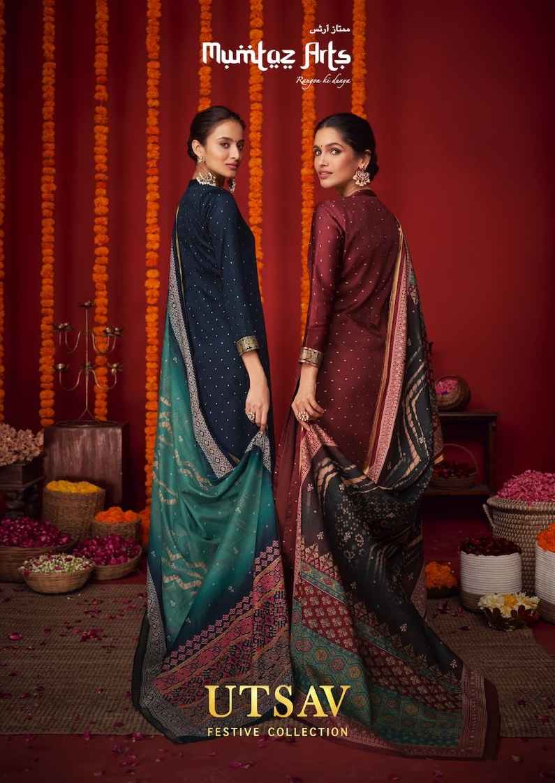 MUMTAZ ARTS UTSAV VISCOSE JAM SATIN WITH EMBROIDERY WORK SUITS WHOLESALER SURAT