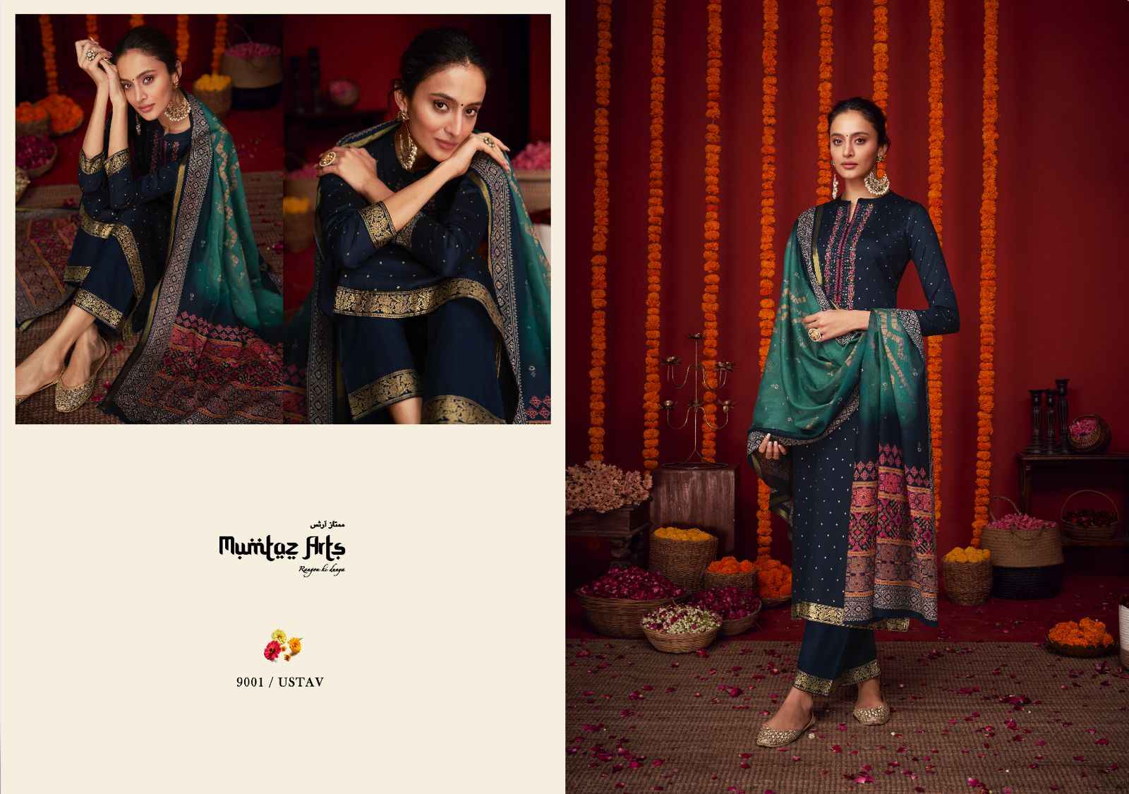 MUMTAZ ARTS UTSAV VISCOSE JAM SATIN WITH EMBROIDERY WORK SUITS WHOLESALER SURAT