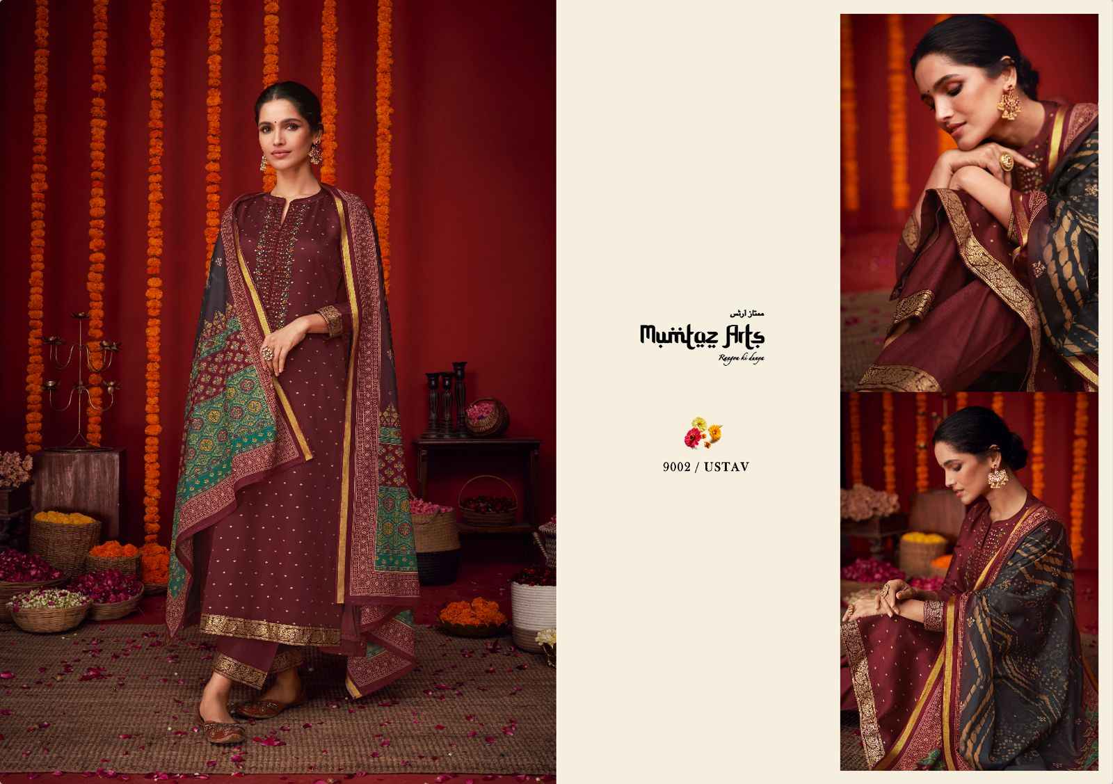 MUMTAZ ARTS UTSAV VISCOSE JAM SATIN WITH EMBROIDERY WORK SUITS WHOLESALER SURAT