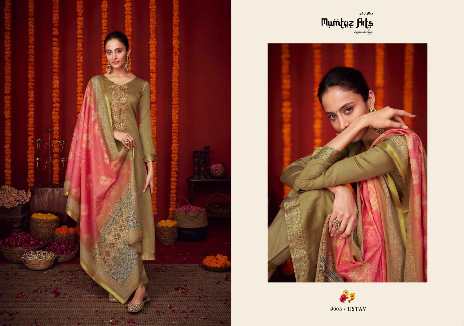 MUMTAZ ARTS UTSAV VISCOSE JAM SATIN WITH EMBROIDERY WORK SUITS WHOLESALER SURAT