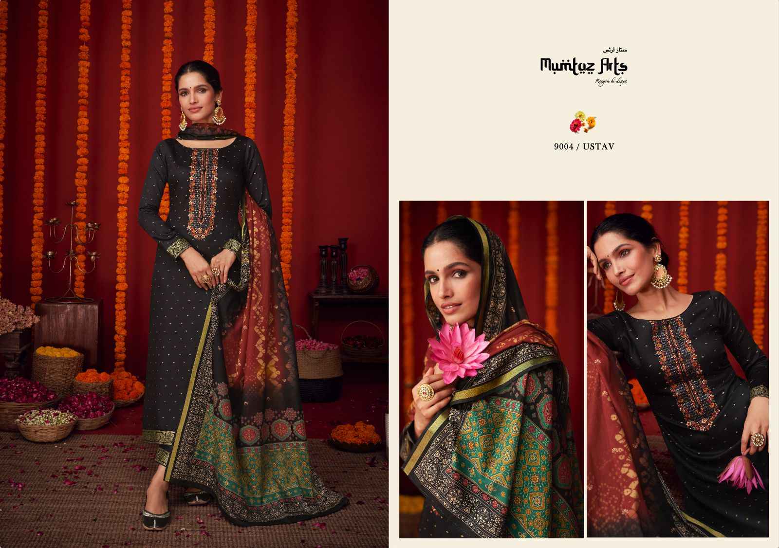MUMTAZ ARTS UTSAV VISCOSE JAM SATIN WITH EMBROIDERY WORK SUITS WHOLESALER SURAT