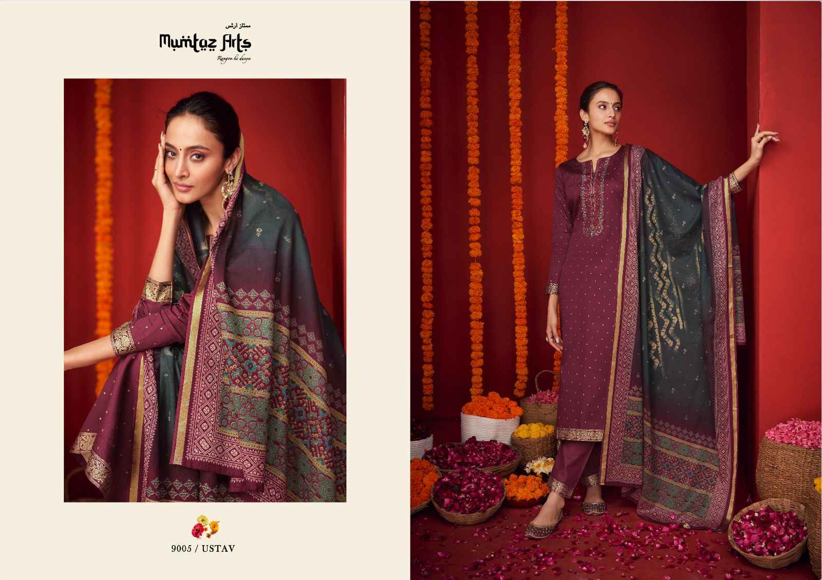 MUMTAZ ARTS UTSAV VISCOSE JAM SATIN WITH EMBROIDERY WORK SUITS WHOLESALER SURAT