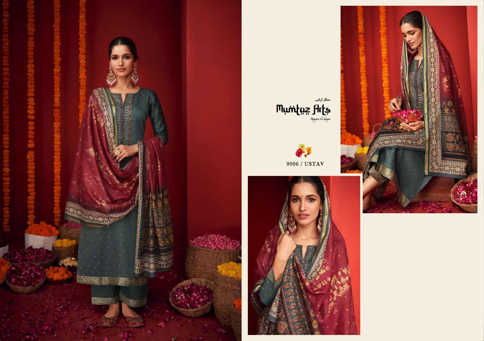 MUMTAZ ARTS UTSAV VISCOSE JAM SATIN WITH EMBROIDERY WORK SUITS WHOLESALER SURAT