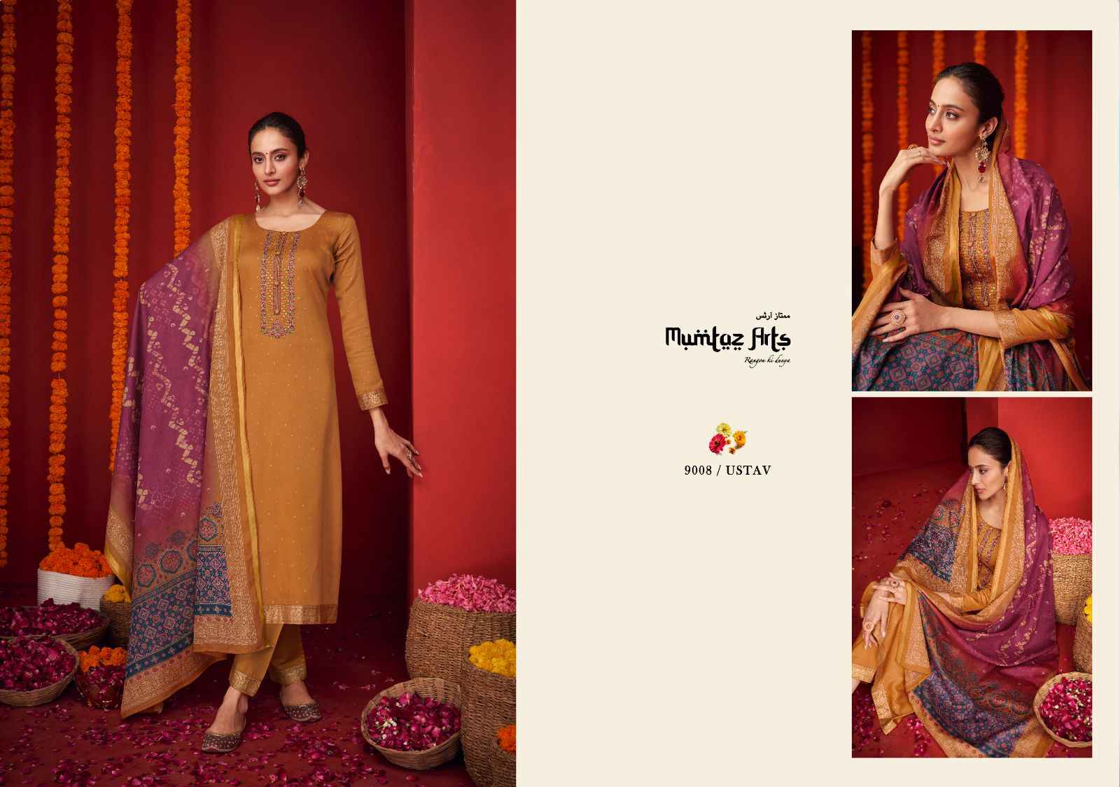 MUMTAZ ARTS UTSAV VISCOSE JAM SATIN WITH EMBROIDERY WORK SUITS WHOLESALER SURAT