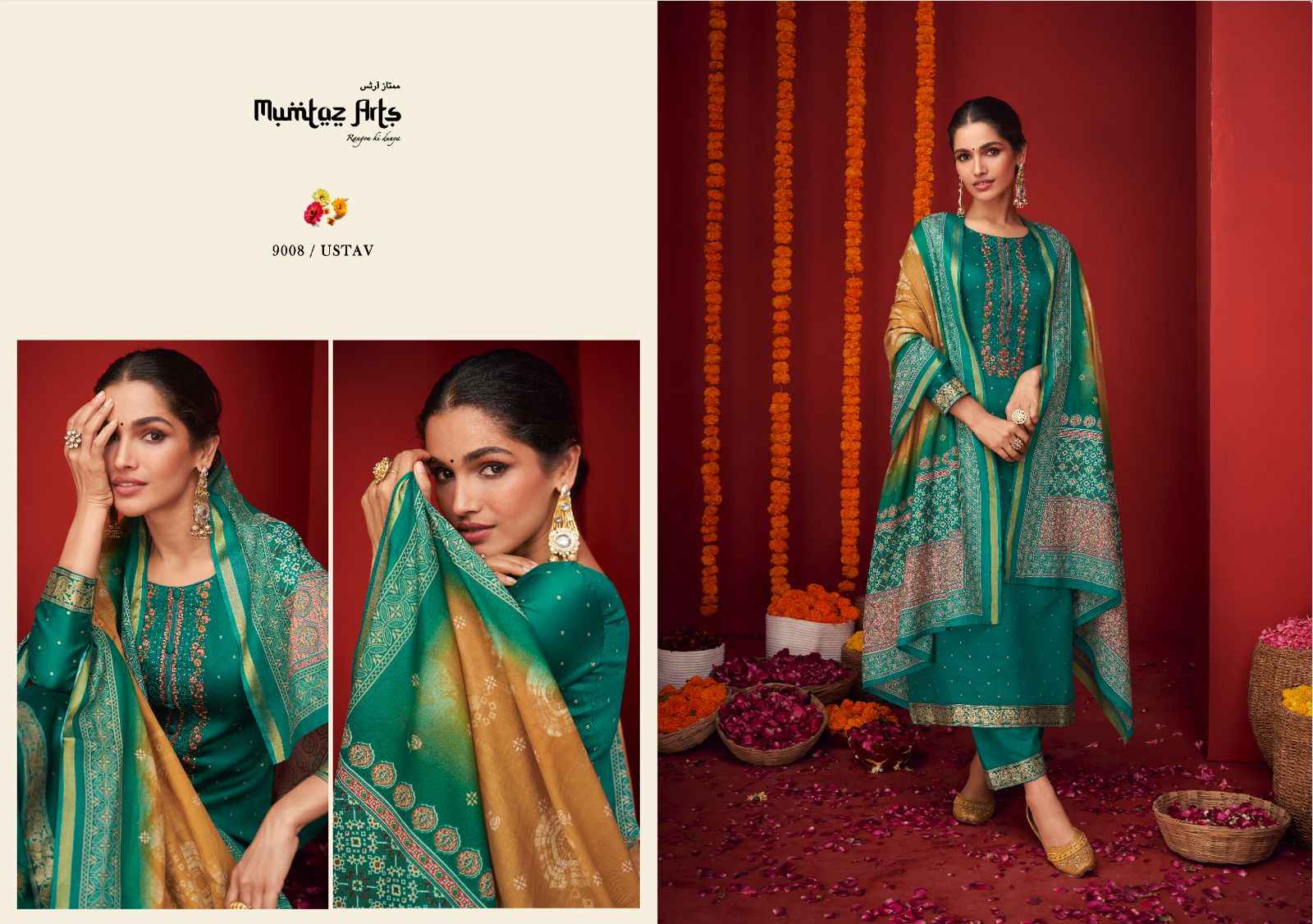 MUMTAZ ARTS UTSAV VISCOSE JAM SATIN WITH EMBROIDERY WORK SUITS WHOLESALER SURAT