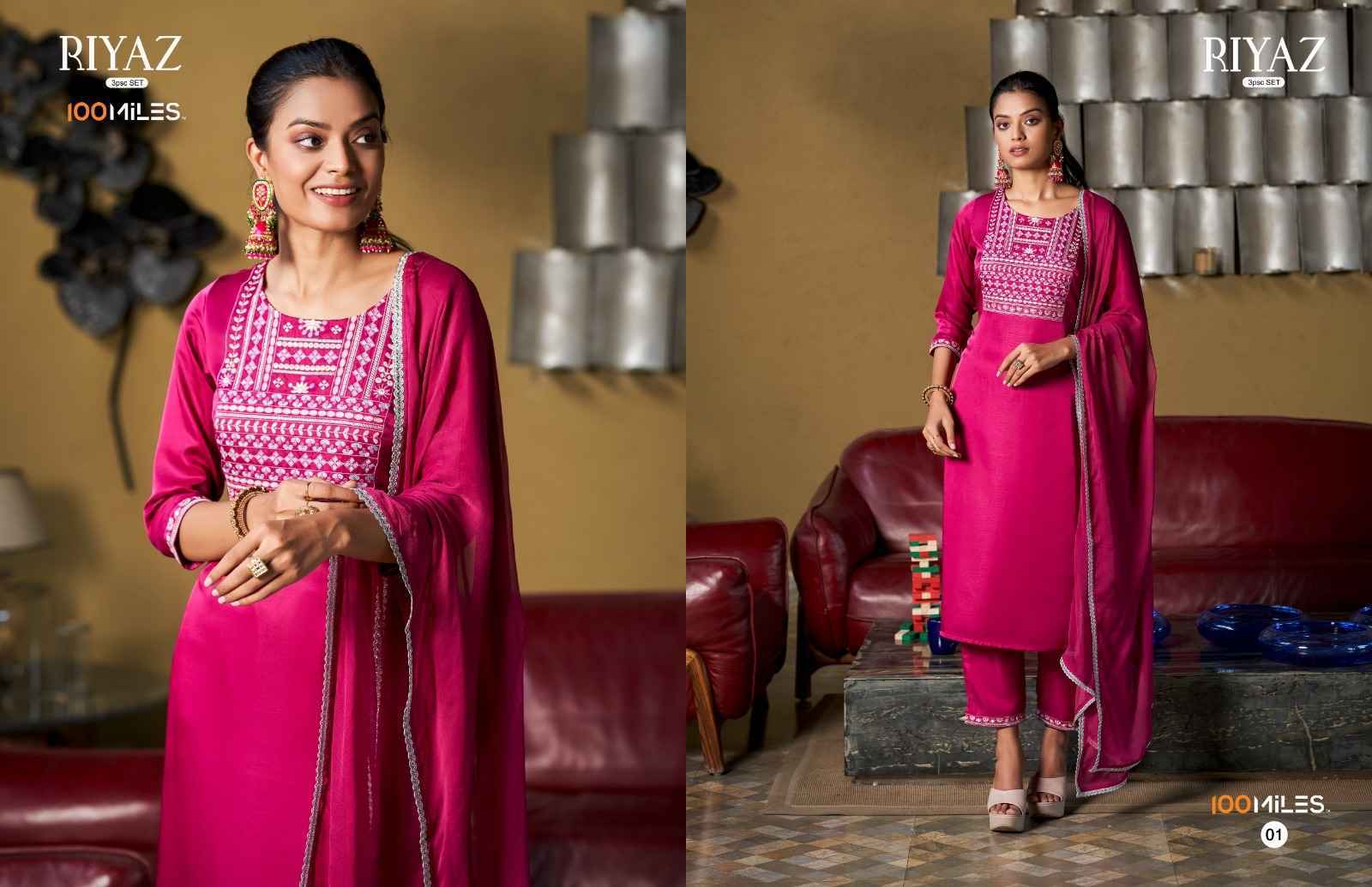 100 Miles Riyaz 3 Fancy Kurti Combo 4 pcs Catalogue