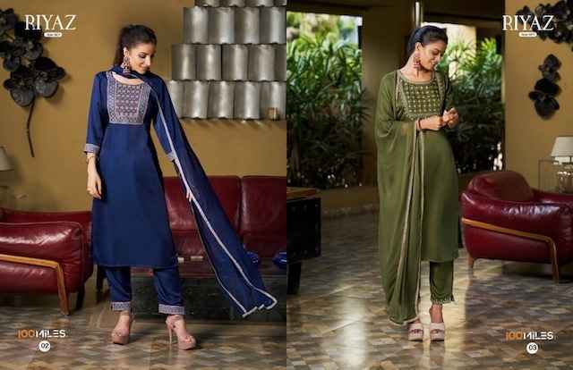 100 Miles Riyaz 3 Fancy Kurti Combo 4 pcs Catalogue