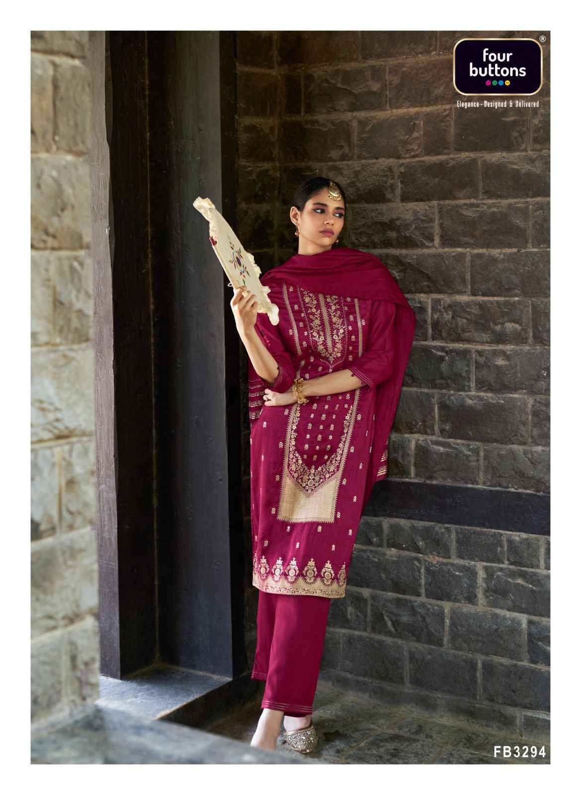 Four Buttons Royalty Vol-5 Readymade Jacquard Dress 6 pcs Catalogue