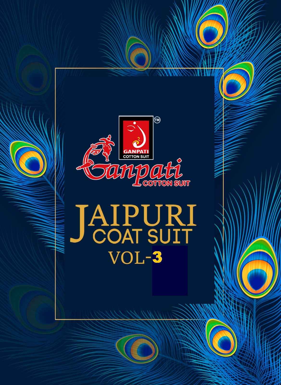 GANPATI JAIPURI COAT SUIT VOL 3 COTTON PRINT FANCY TUNIC WITH PANT CORD