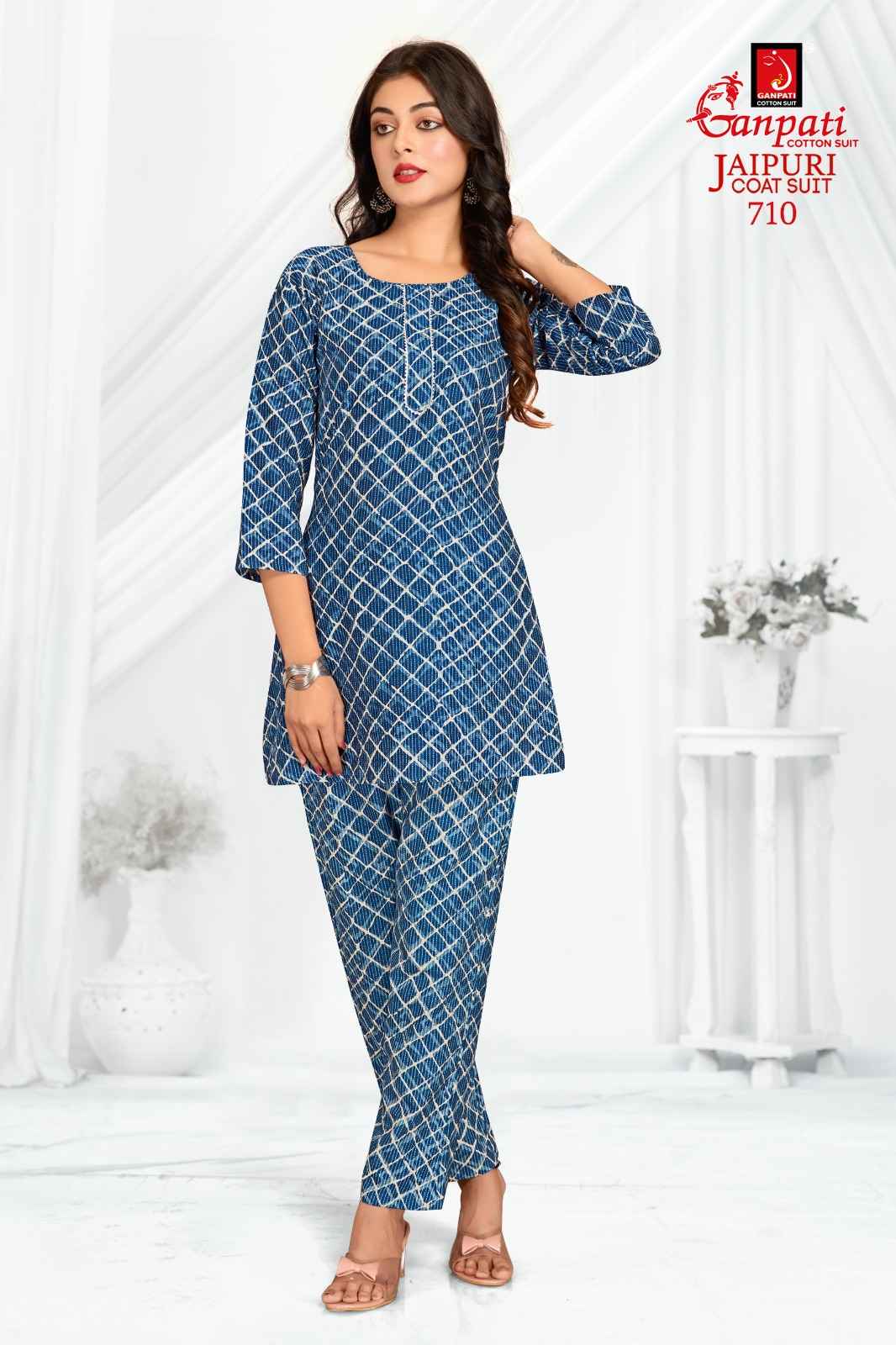 GANPATI JAIPURI COAT SUIT VOL 3 COTTON PRINT FANCY TUNIC WITH PANT CORD