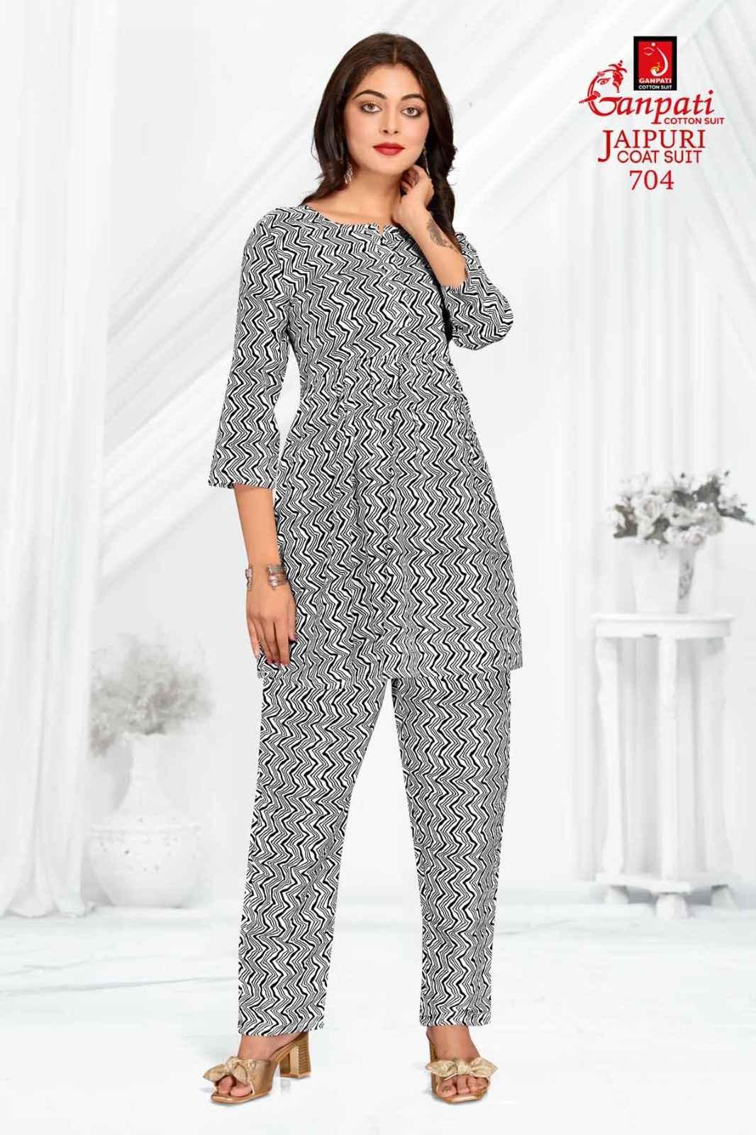 GANPATI JAIPURI COAT SUIT VOL 3 COTTON PRINT FANCY TUNIC WITH PANT CORD