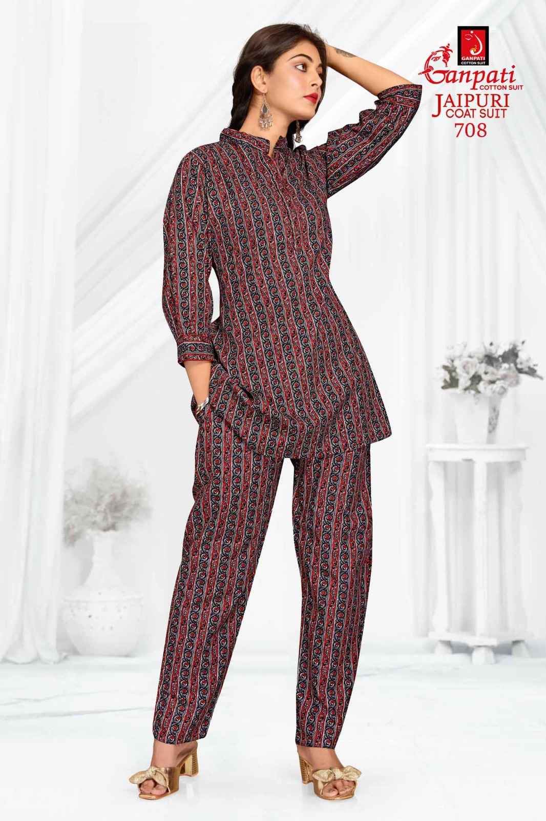 GANPATI JAIPURI COAT SUIT VOL 3 COTTON PRINT FANCY TUNIC WITH PANT CORD