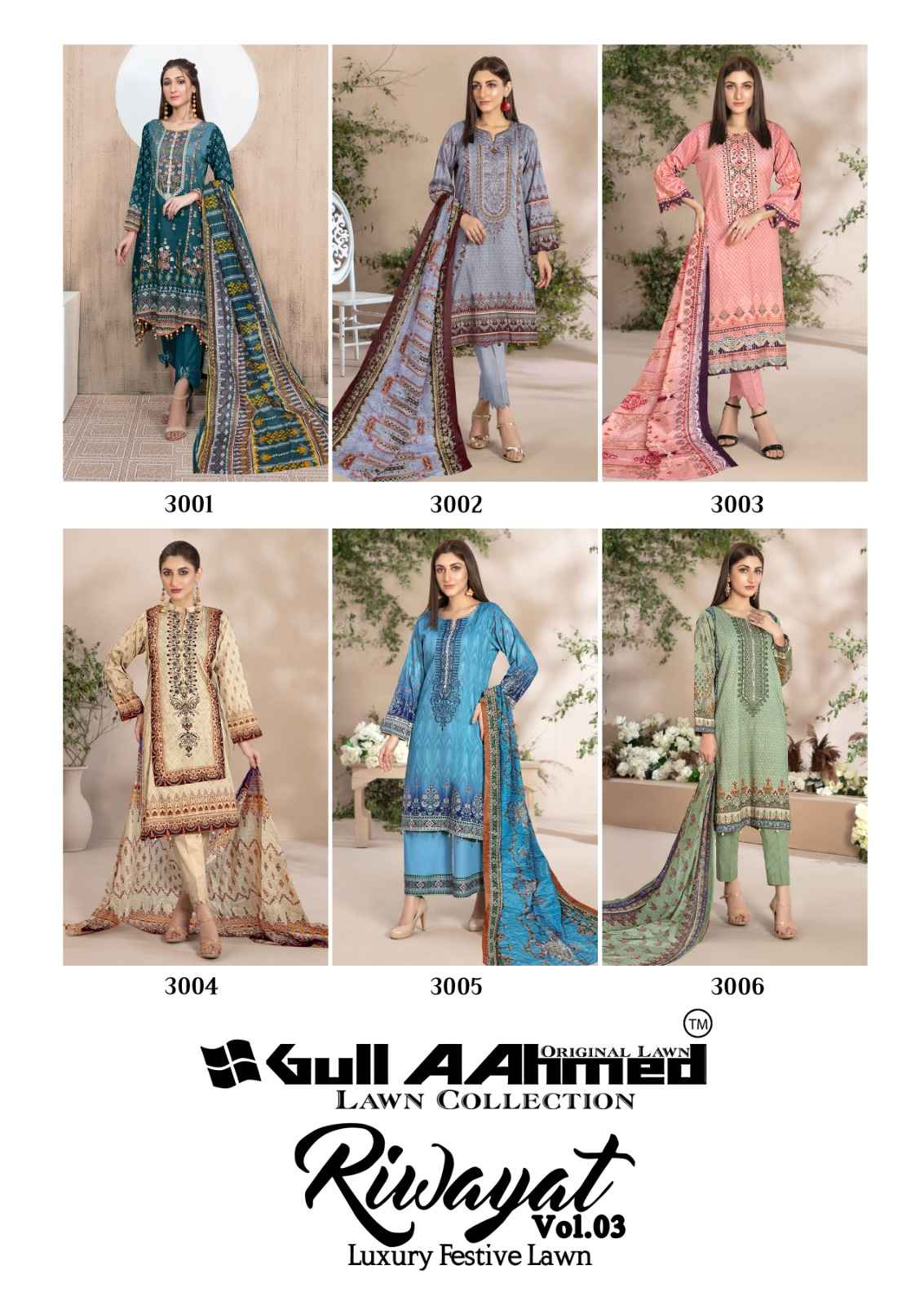 GULL AAHMED RIWAYAT VOL 3 LAWN SUITS CATALOG WITH WHOLESALE PRICE