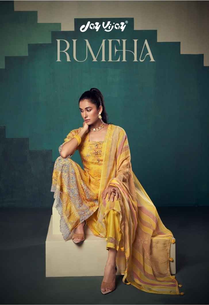 JAY VIJAY RUMEHA ORGANZA DIGITAL PRINT WITH EMBROIDERY DESIGNER FANCY TRADITIONAL WEAR SUITS