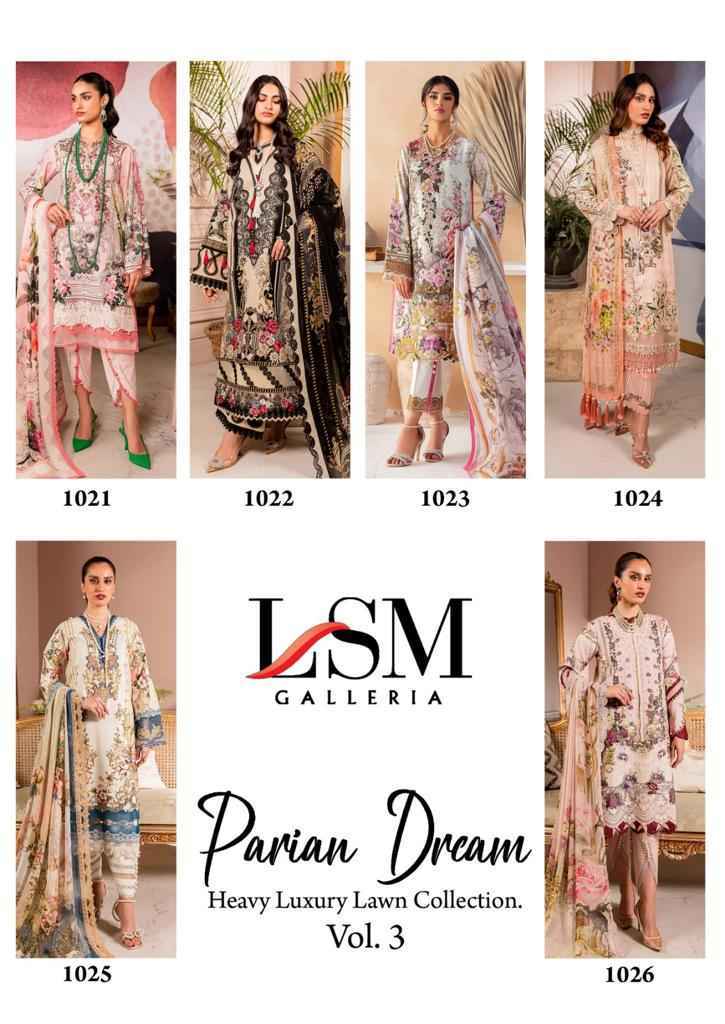 Lsm Galleria Parian Dream Vol-3 Lawn Cotton Dreass Material 6 pcs Catalogue