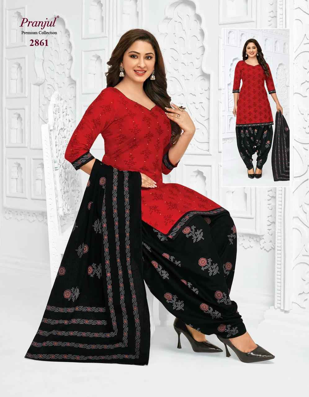 Red and Black Pranjul 3/4th Cotton Churidar Suit, 1 Set Includes: 1  Salwar,1 Kameez and Dupatta at Rs 365/set in Chennai