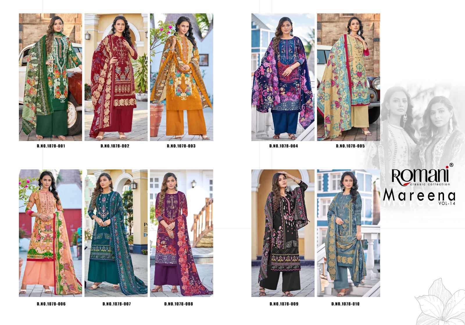  ROMANI MAREENA VOL 14 COTTON DIGITAL PRINTS WITH FANCY WORK SUITS