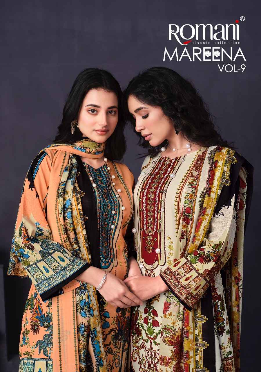 ROMANI MAREENA VOL 9 SOFT COTTON DIGITAL STYLE PRINT WITH FANCY WORK SUITS 