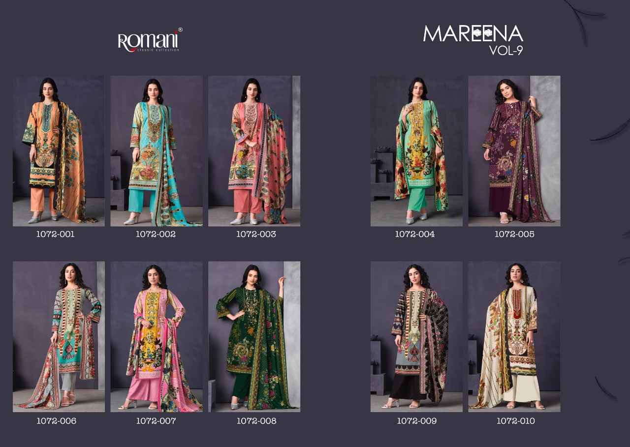 ROMANI MAREENA VOL 9 SOFT COTTON DIGITAL STYLE PRINT WITH FANCY WORK SUITS 