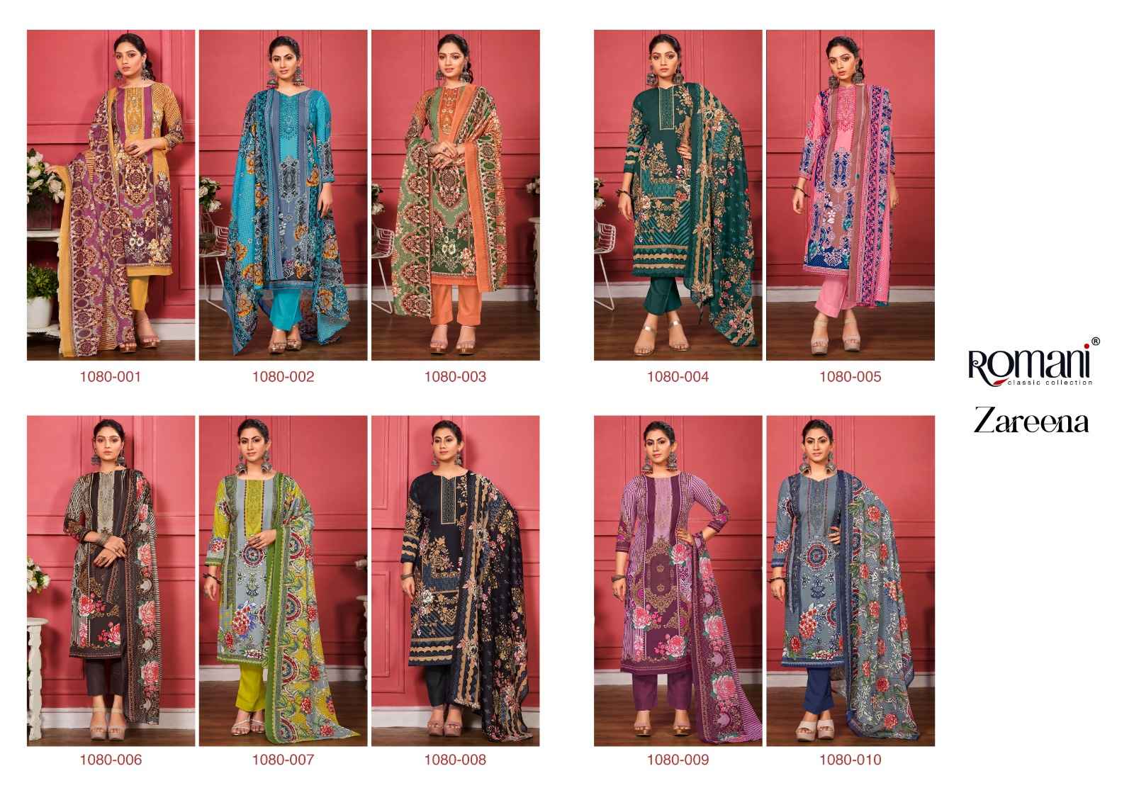 ROMANI ZAREENA COTTON DIGITAL STYLE PRINT WITH FANCY SWAROVSKI WORK UNSTITCH SUITS