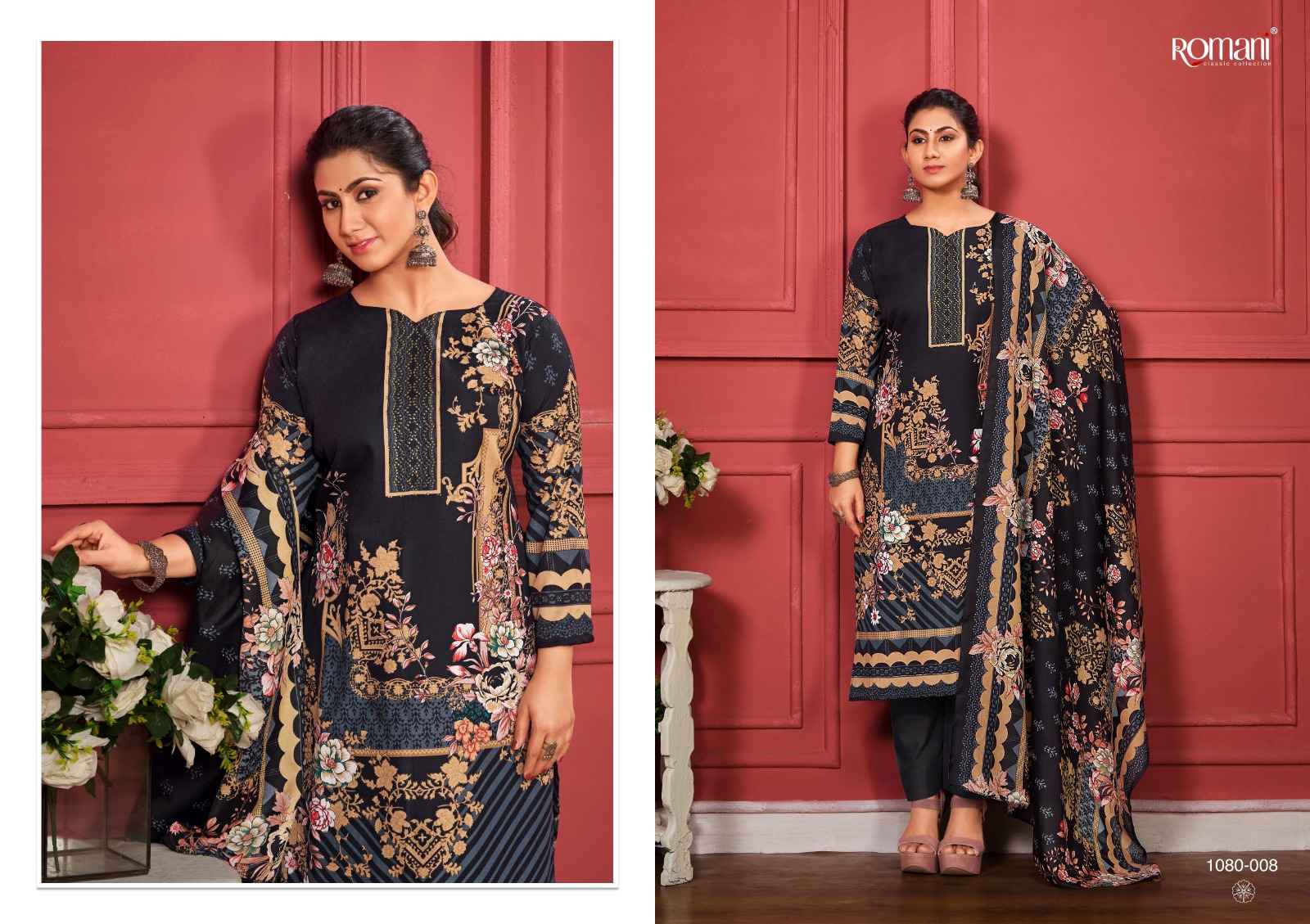 ROMANI ZAREENA COTTON DIGITAL STYLE PRINT WITH FANCY SWAROVSKI WORK UNSTITCH SUITS