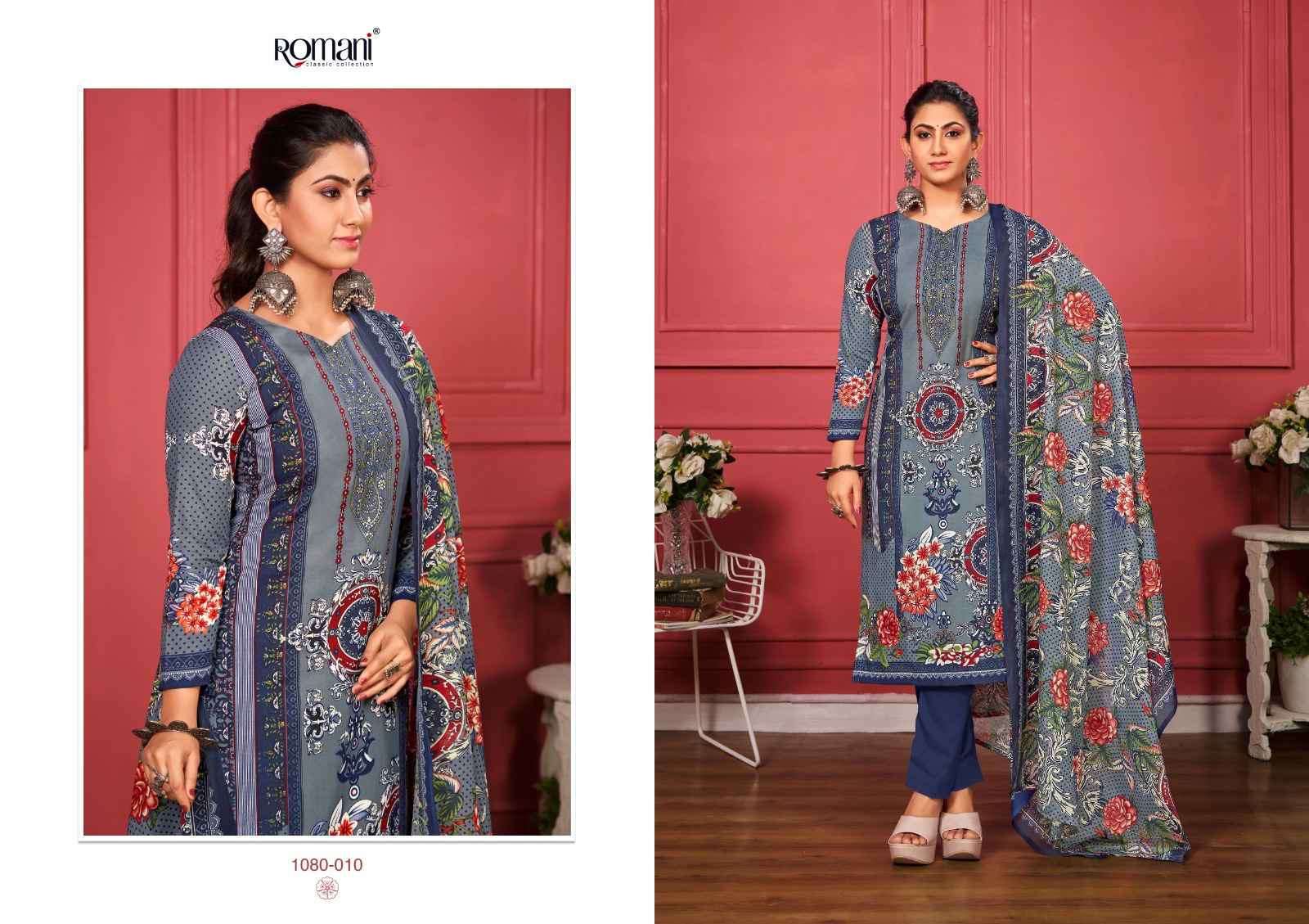 ROMANI ZAREENA COTTON DIGITAL STYLE PRINT WITH FANCY SWAROVSKI WORK UNSTITCH SUITS