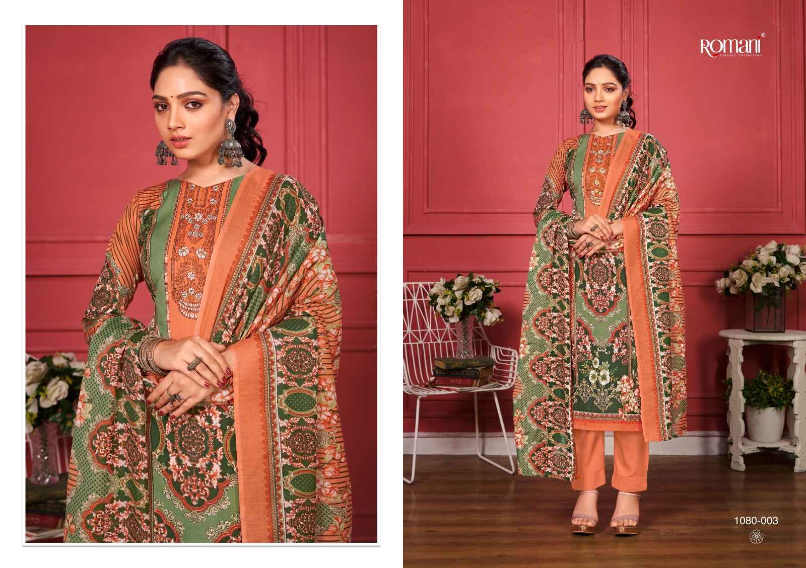 ROMANI ZAREENA COTTON DIGITAL STYLE PRINT WITH FANCY SWAROVSKI WORK UNSTITCH SUITS