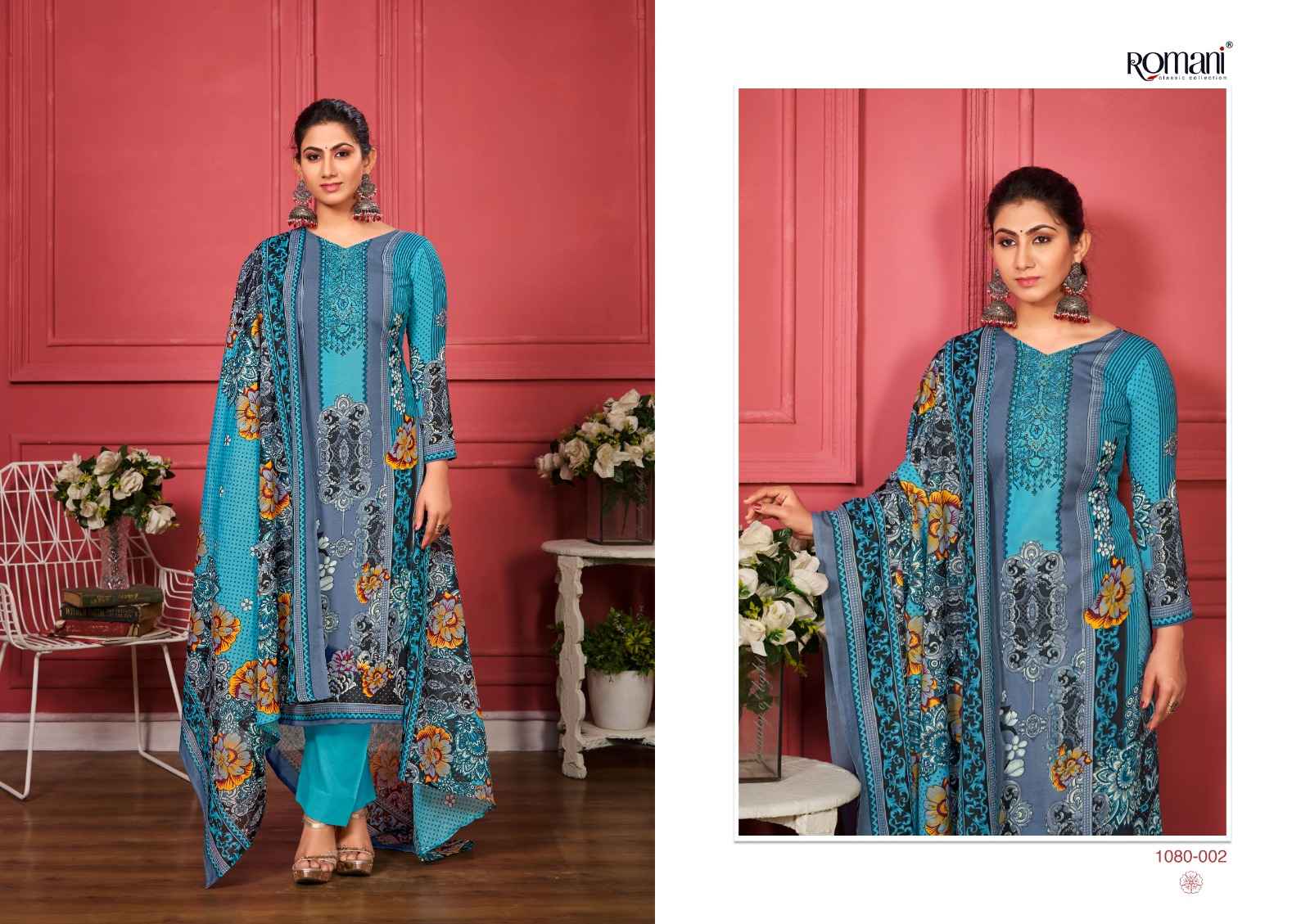 ROMANI ZAREENA COTTON DIGITAL STYLE PRINT WITH FANCY SWAROVSKI WORK UNSTITCH SUITS