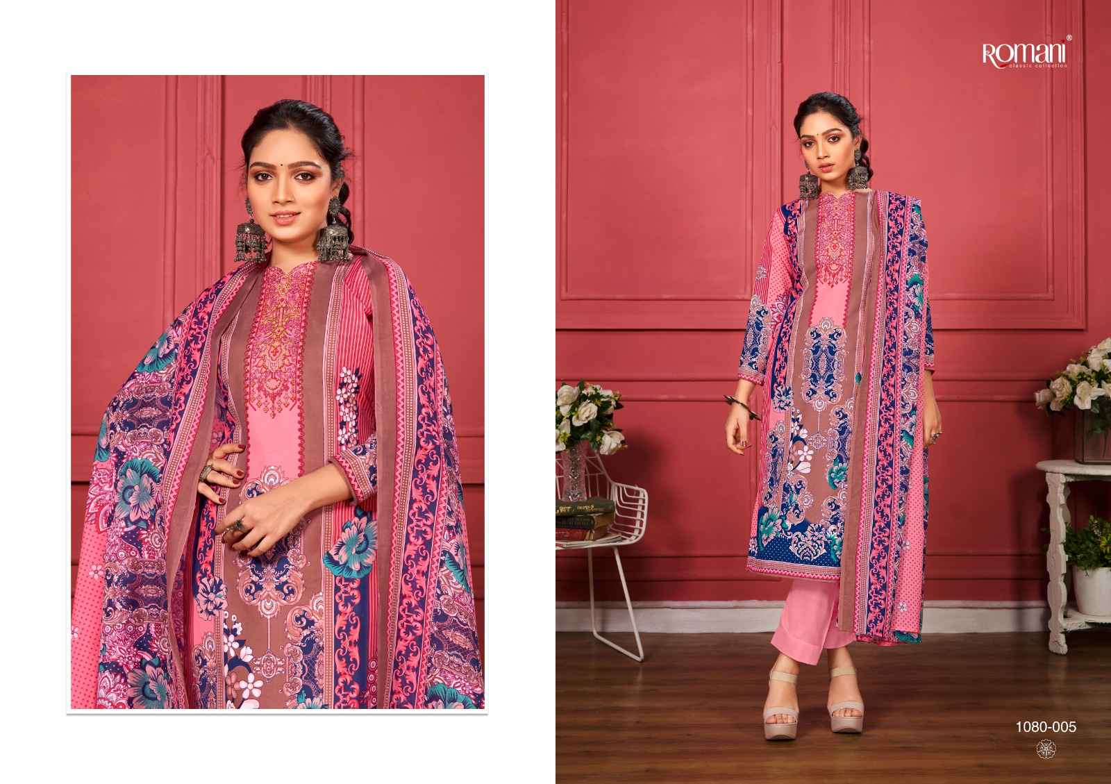 ROMANI ZAREENA COTTON DIGITAL STYLE PRINT WITH FANCY SWAROVSKI WORK UNSTITCH SUITS