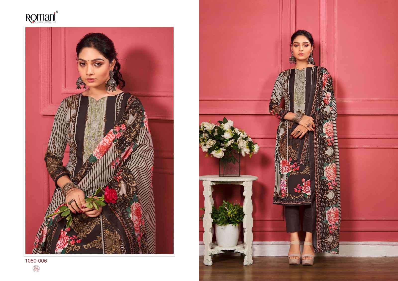 ROMANI ZAREENA COTTON DIGITAL STYLE PRINT WITH FANCY SWAROVSKI WORK UNSTITCH SUITS