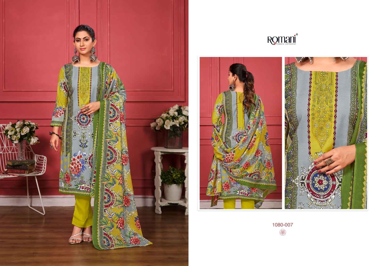 ROMANI ZAREENA COTTON DIGITAL STYLE PRINT WITH FANCY SWAROVSKI WORK UNSTITCH SUITS