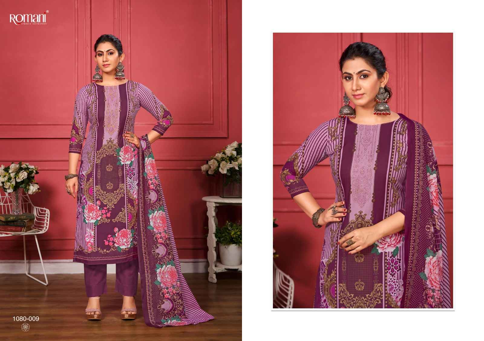 ROMANI ZAREENA COTTON DIGITAL STYLE PRINT WITH FANCY SWAROVSKI WORK UNSTITCH SUITS