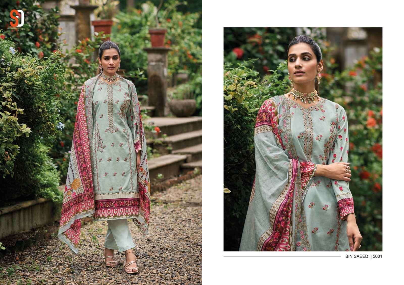 SHARADDHA DESIGNER BIN SAEED LAWN COLLECTION VOL-5 COTTON WITH SELF EMBROIDERY DESIGNER SUITS