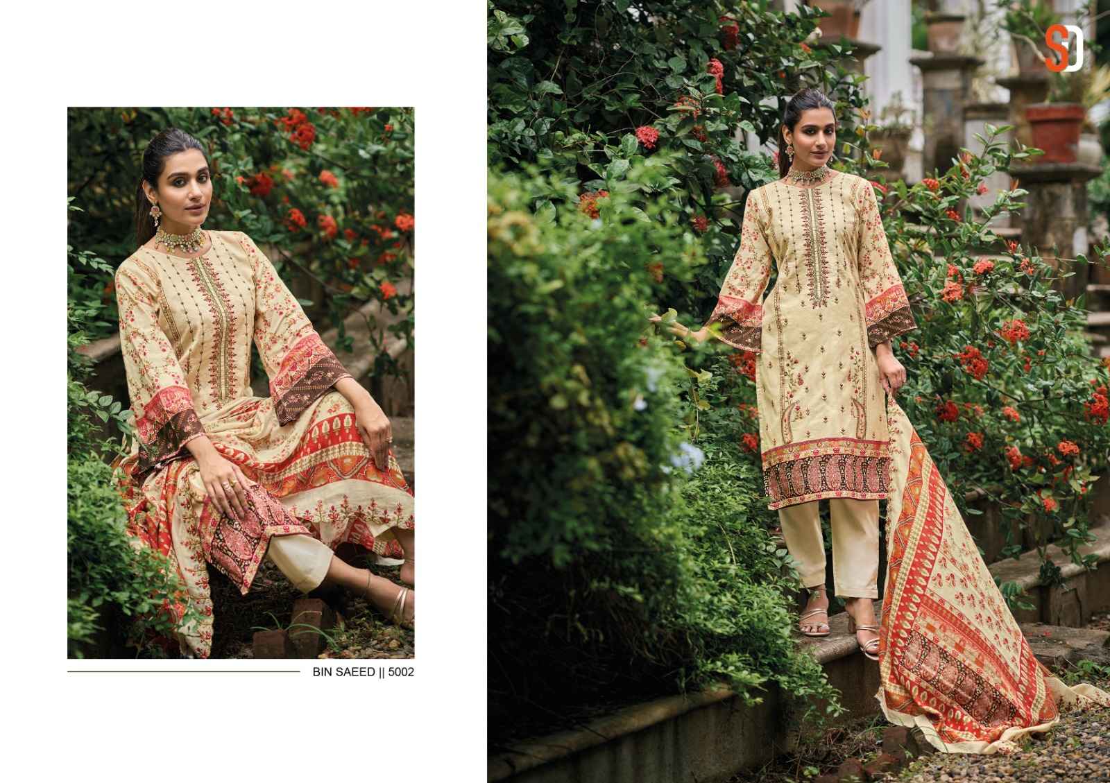 SHARADDHA DESIGNER BIN SAEED LAWN COLLECTION VOL-5 COTTON WITH SELF EMBROIDERY DESIGNER SUITS