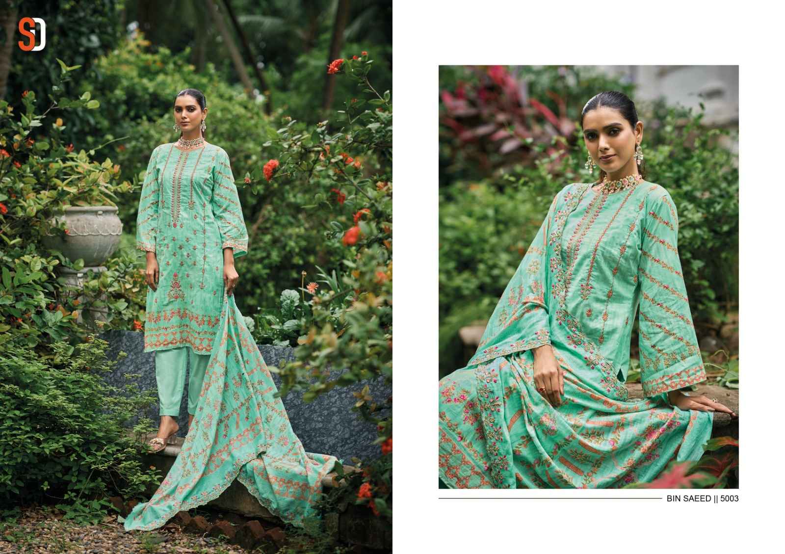 SHARADDHA DESIGNER BIN SAEED LAWN COLLECTION VOL-5 COTTON WITH SELF EMBROIDERY DESIGNER SUITS