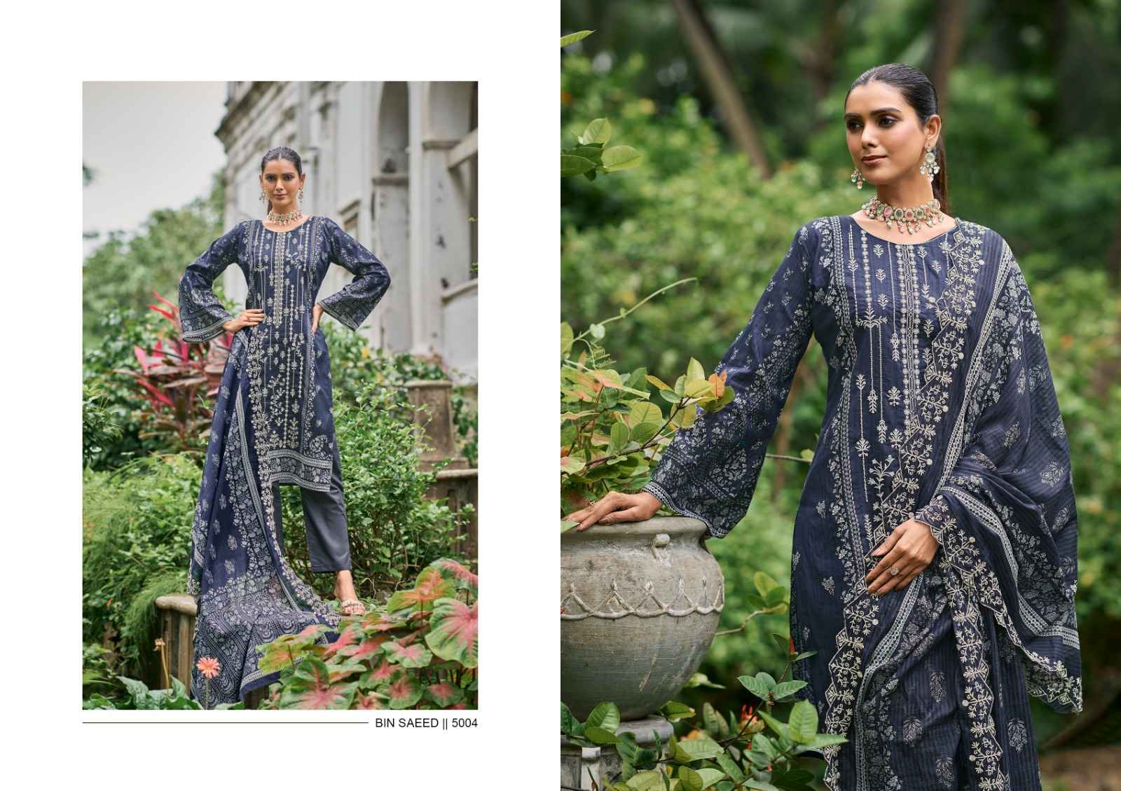 SHARADDHA DESIGNER BIN SAEED LAWN COLLECTION VOL-5 COTTON WITH SELF EMBROIDERY DESIGNER SUITS