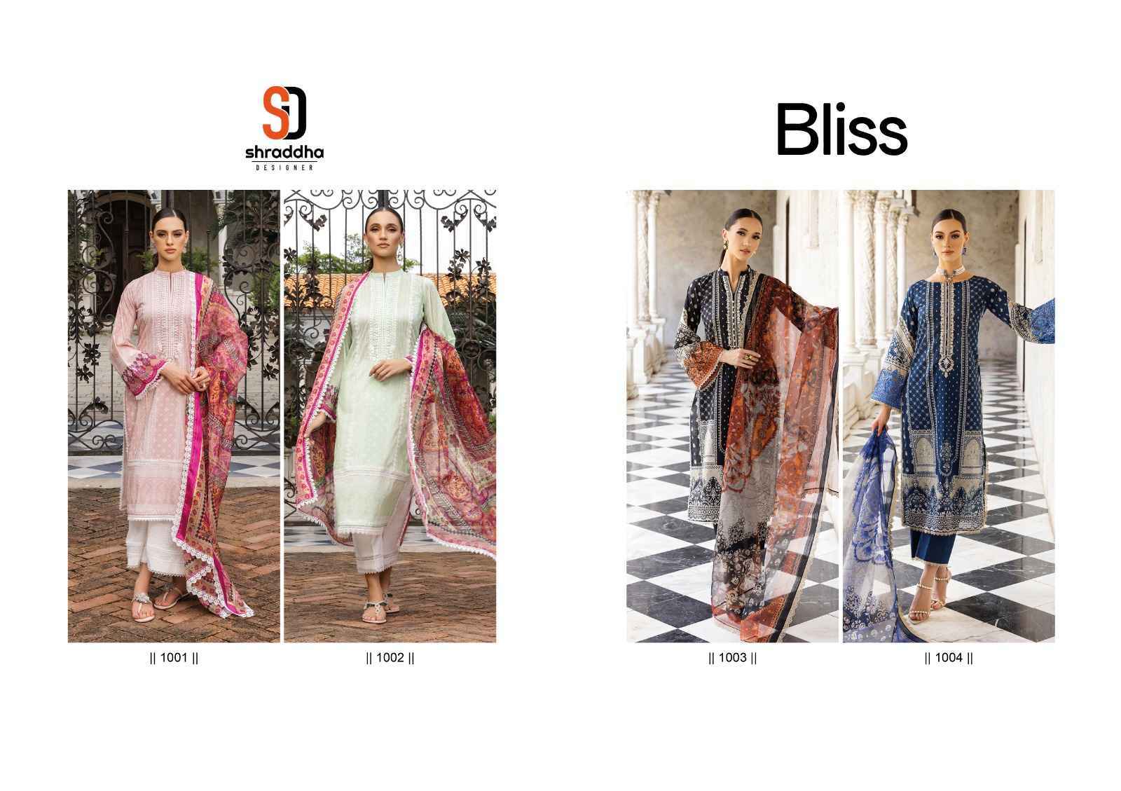 Shraddha Designer Bliss Vol-1 Lawn Cotton Dress Material 4 pcs Catalogue chiffon dupatta