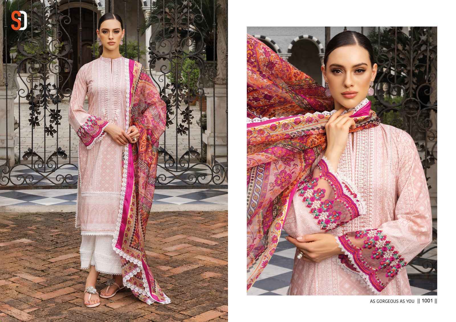 Shraddha Designer Bliss Vol-1 Lawn Cotton Dress Material 4 pcs Catalogue chiffon dupatta