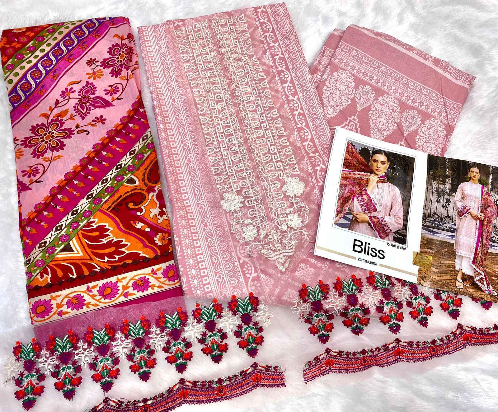 Shraddha Designer Bliss Vol-1 Lawn Cotton Dress Material 4 pcs Catalogue chiffon dupatta