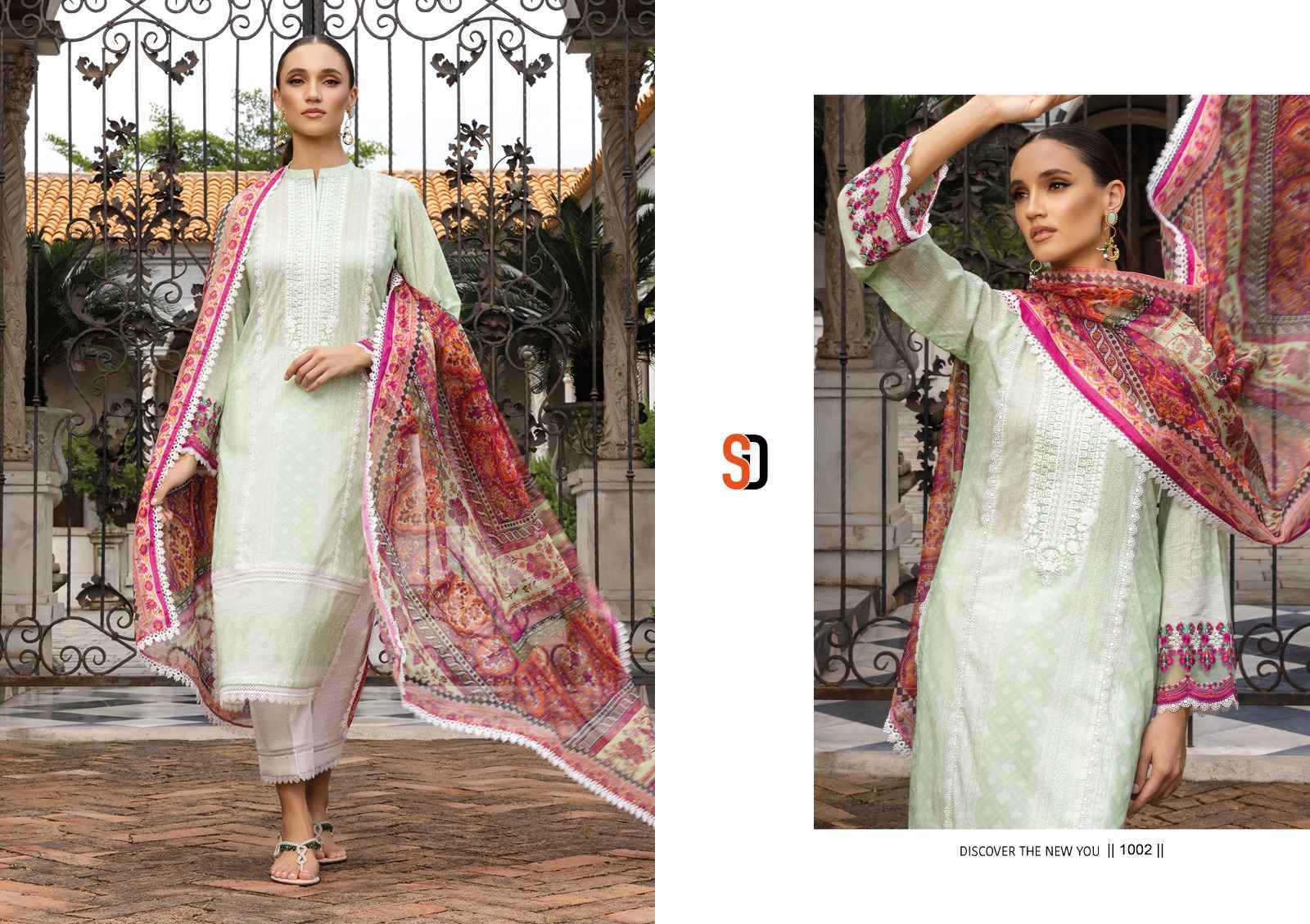 Shraddha Designer Bliss Vol-1 Lawn Cotton Dress Material 4 pcs Catalogue chiffon dupatta