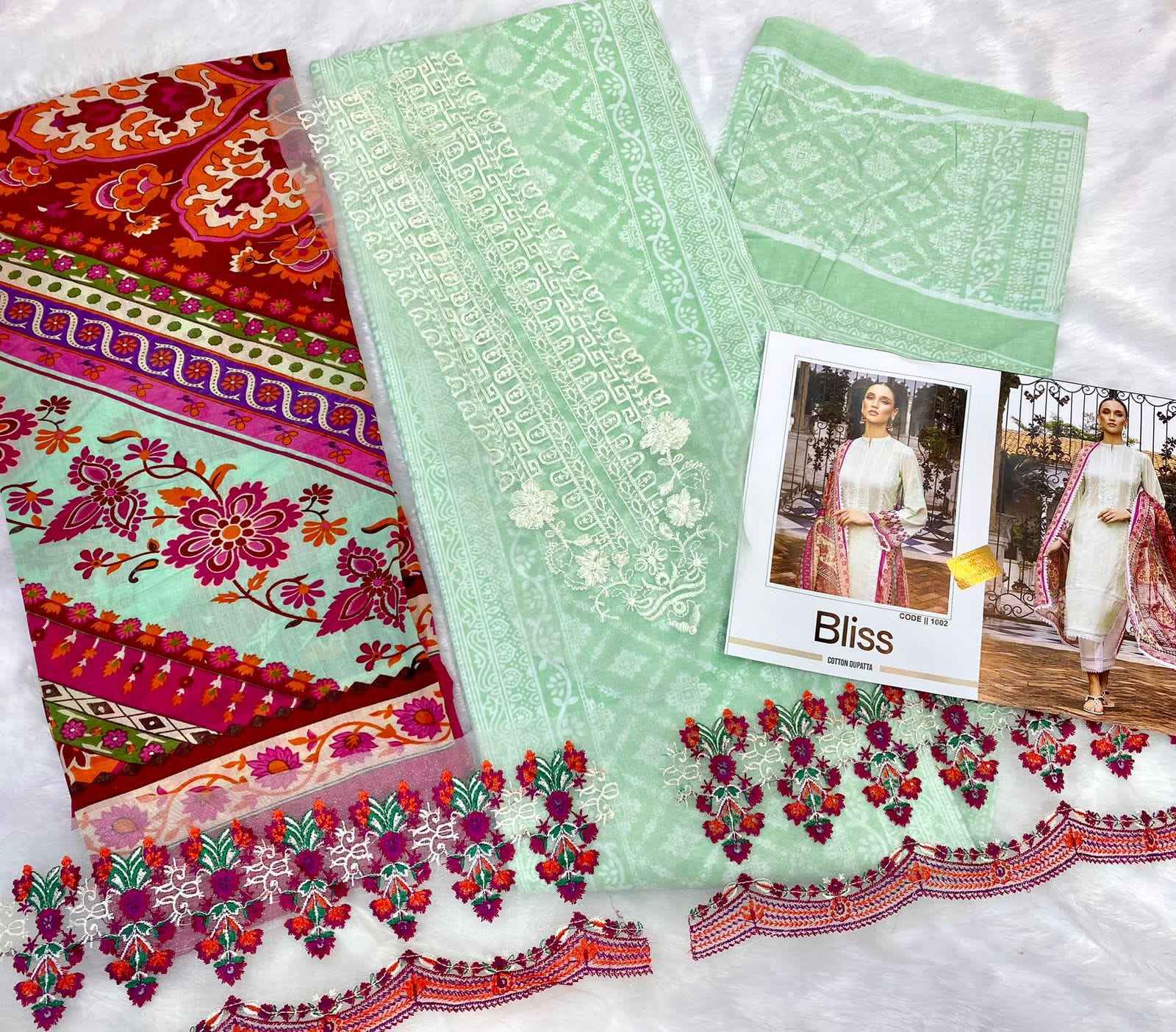 Shraddha Designer Bliss Vol-1 Lawn Cotton Dress Material 4 pcs Catalogue chiffon dupatta