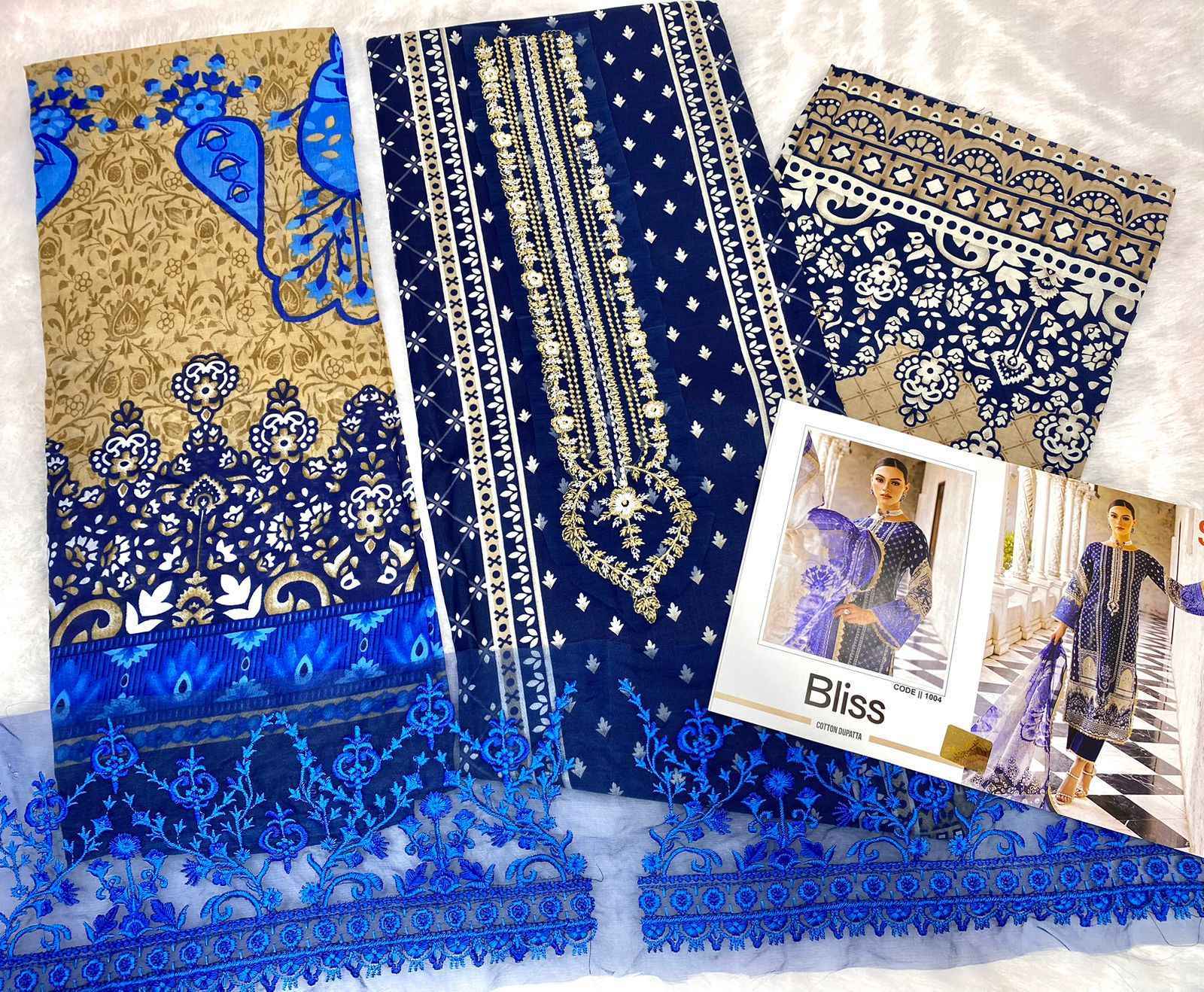 Shraddha Designer Bliss Vol-1 Lawn Cotton Dress Material 4 pcs Catalogue chiffon dupatta