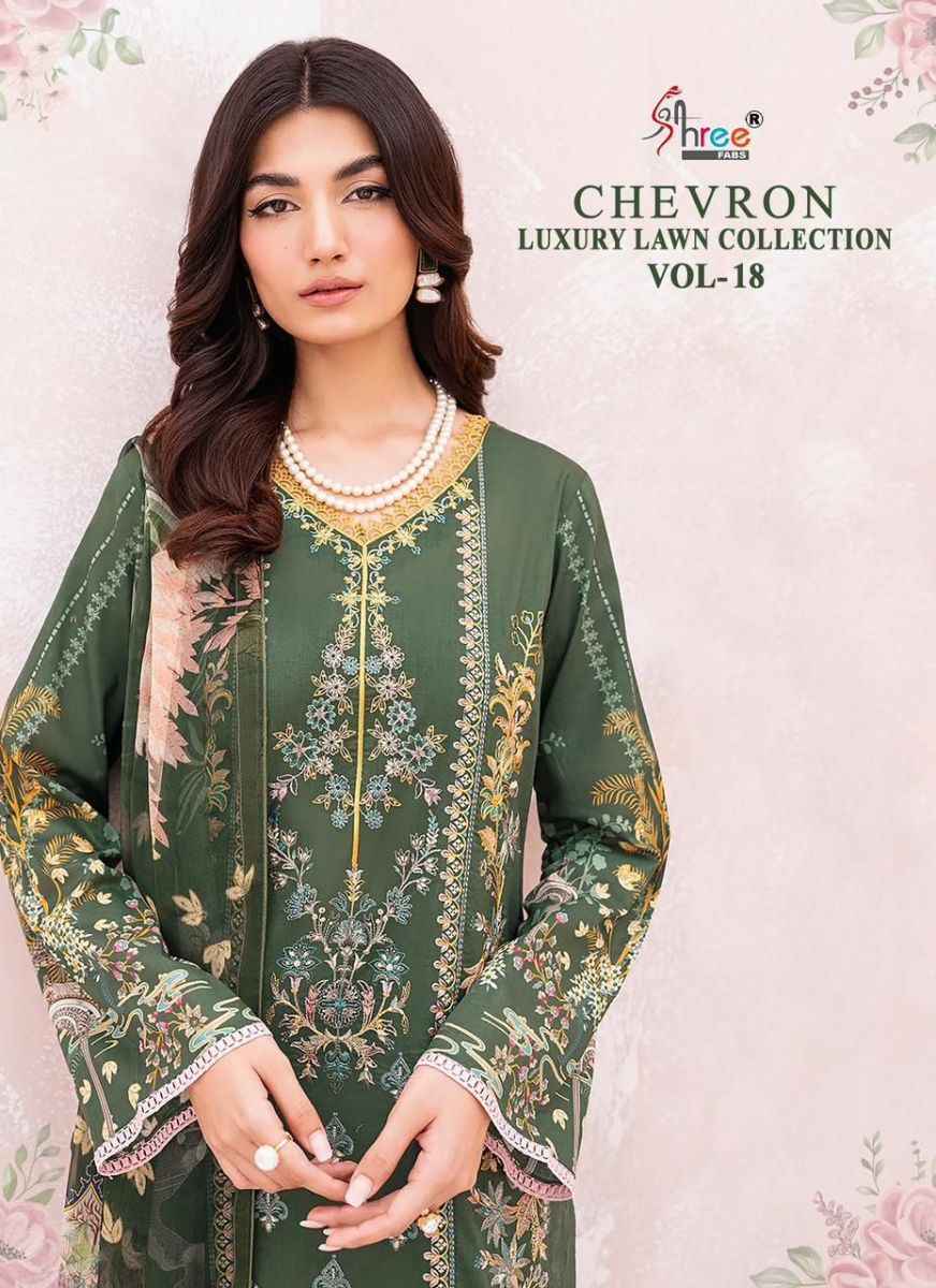 Shree Fabs Chevron Luxury Lawn Collection Vol-18 Lawn Suits  7 pcs Catalogue Cotton Dupatta