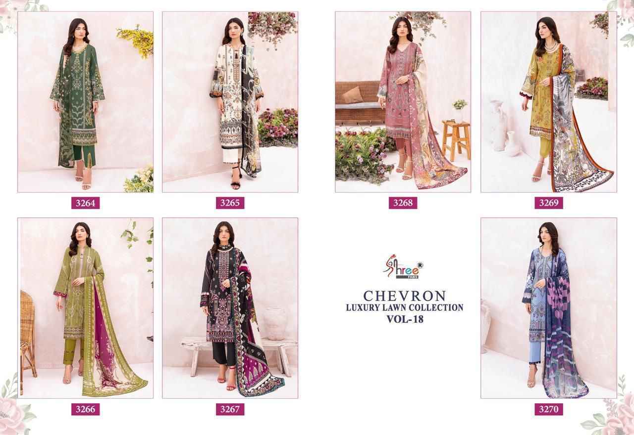 Shree Fabs Chevron Luxury Lawn Collection Vol-18 Lawn Suits  7 pcs Catalogue Cotton Dupatta