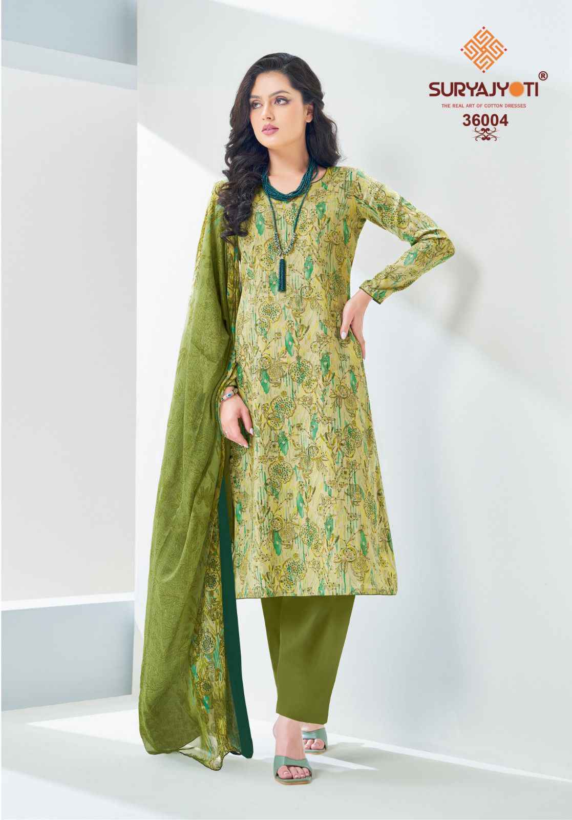 SURYAJYOTI NAISHAA VOL 36 PRINTED SATIN COTTON DRESS MATERIALS WHOLESALER SURAT