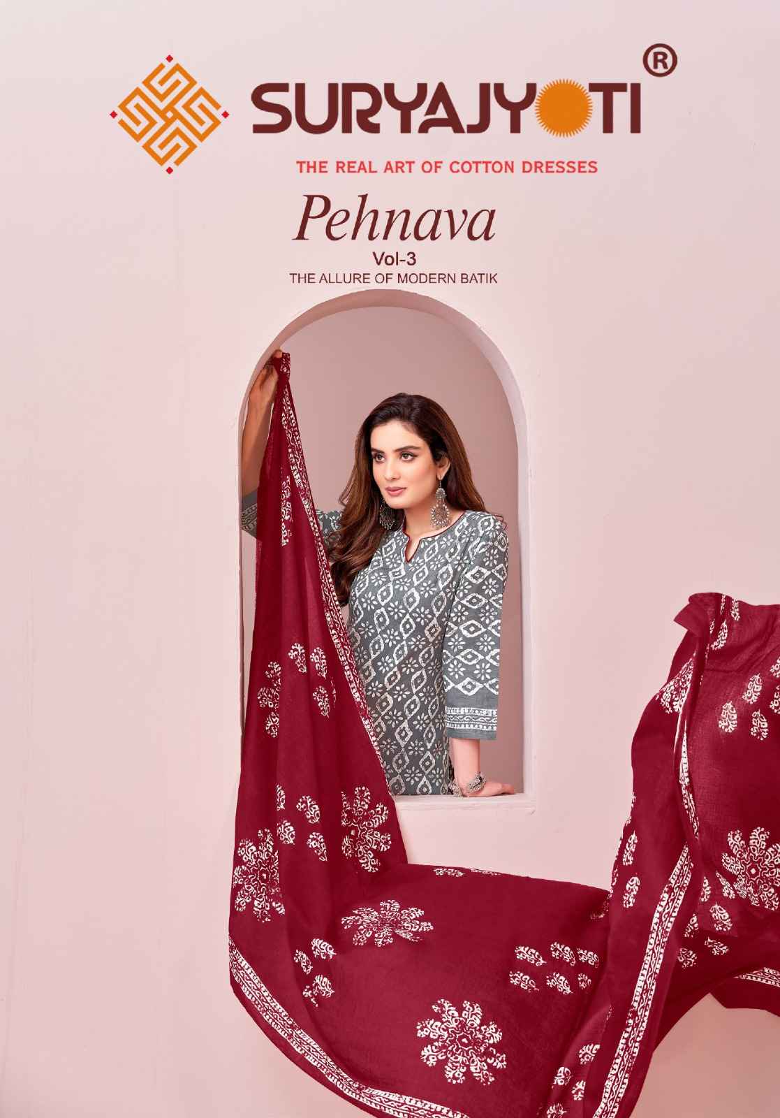 SURYAJYOTI PEHNAVA VOL 3 CAMBRIC COTTON BATIK DESIGNER PRINT SUITS