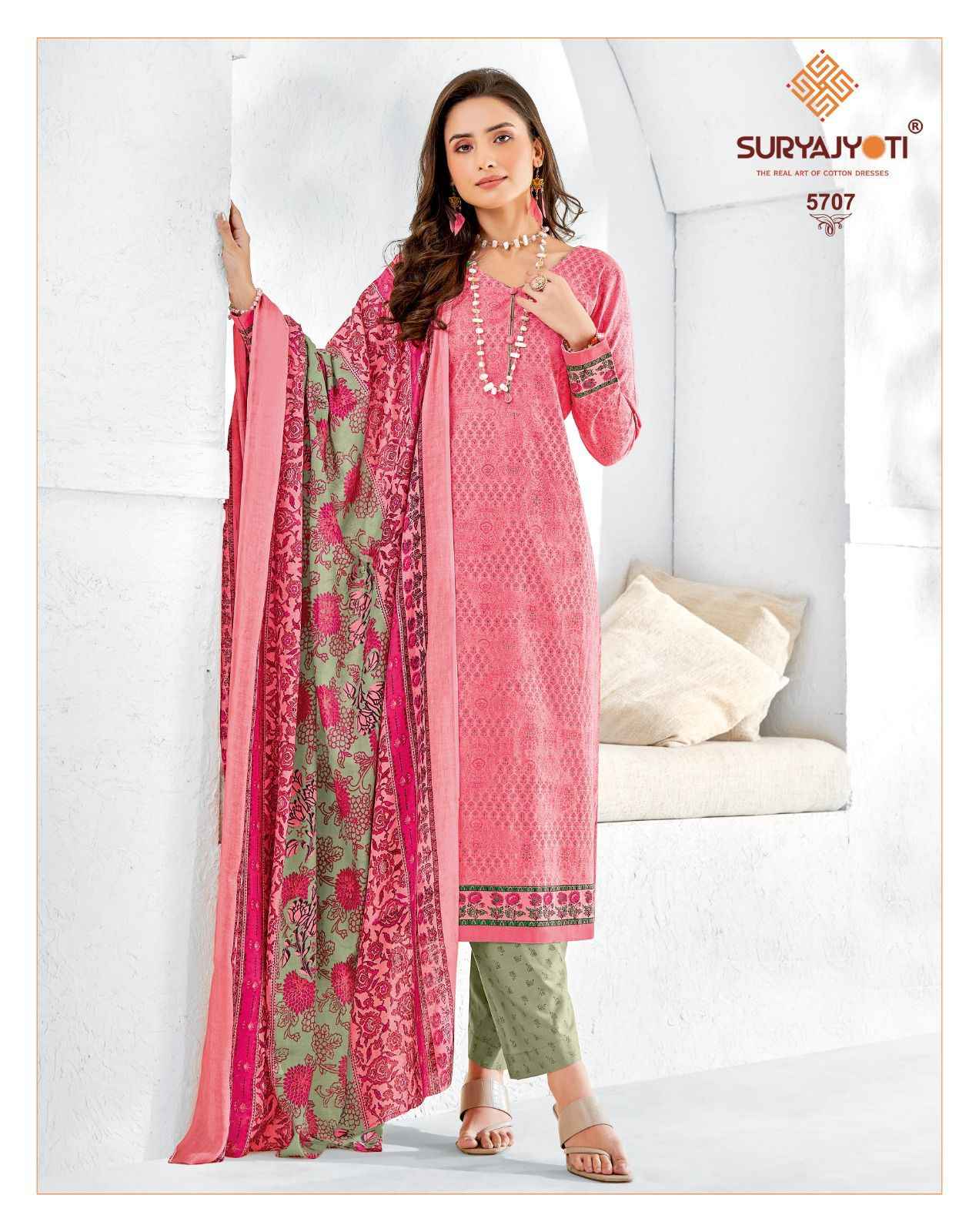 SURYAJYOTI TRENDY COTTON VOL 57 COTTON DESIGNER PRINT UNSTITCHED SUITS