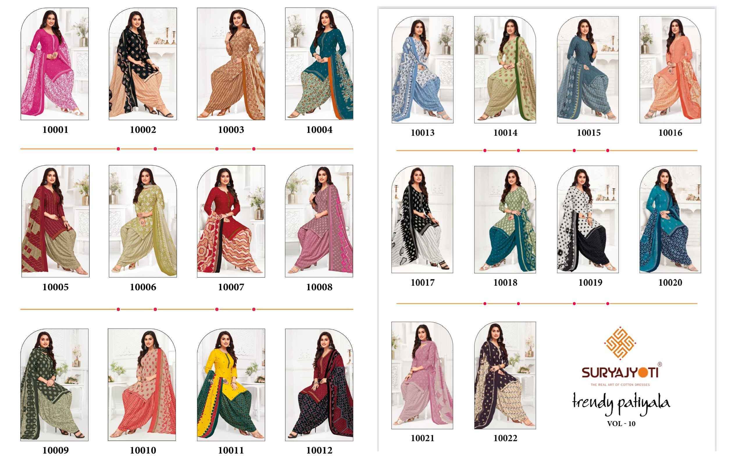 Suryajyoti Trendy Patiyala Vol-10 Cotton Dress Material 22 pcs Catalogue