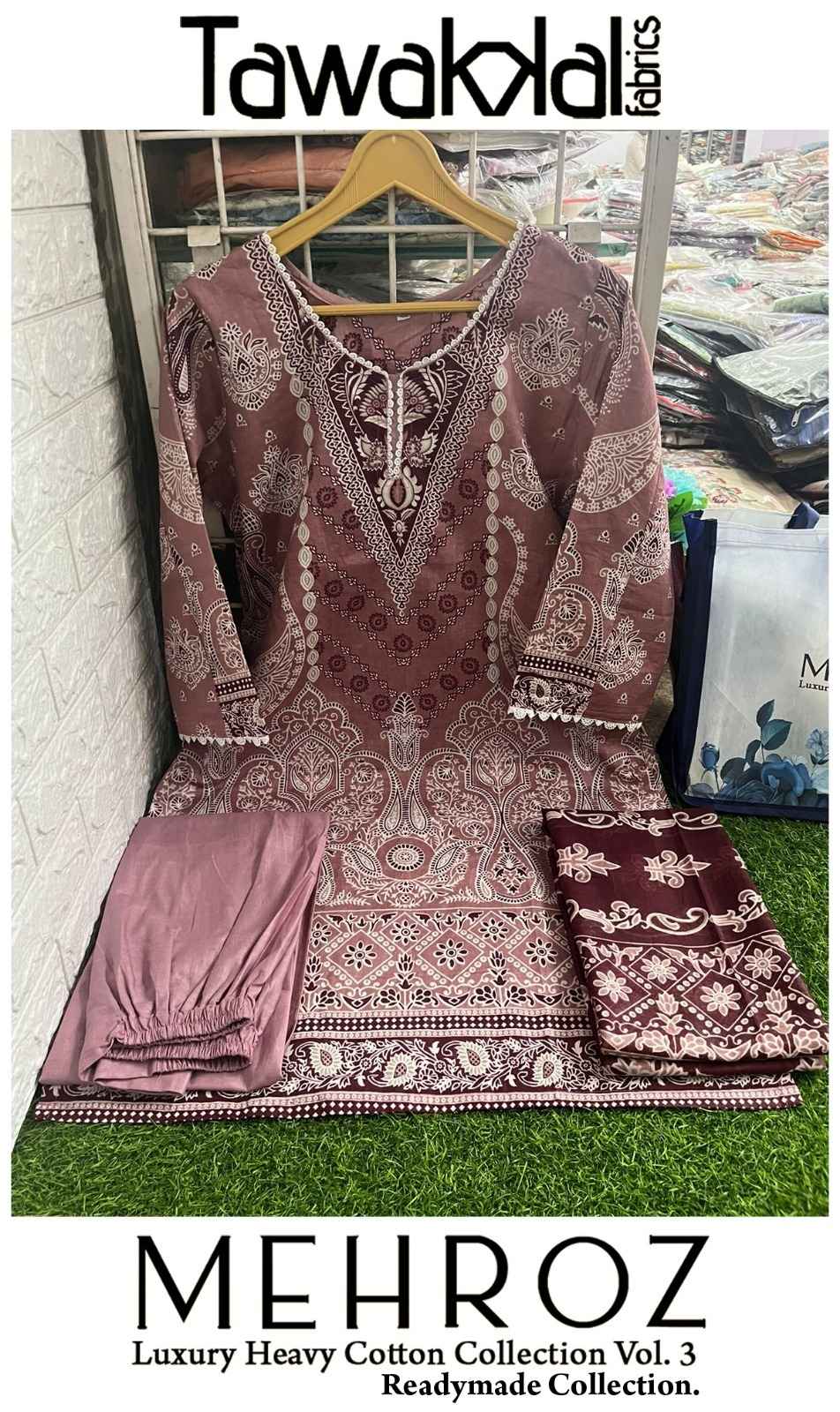 TAWAKKAL FABRICS MEHROZ LUXURY HEAVY COTTON COLLECTION VOL 3 PAKISTANI READYMADE SUITS